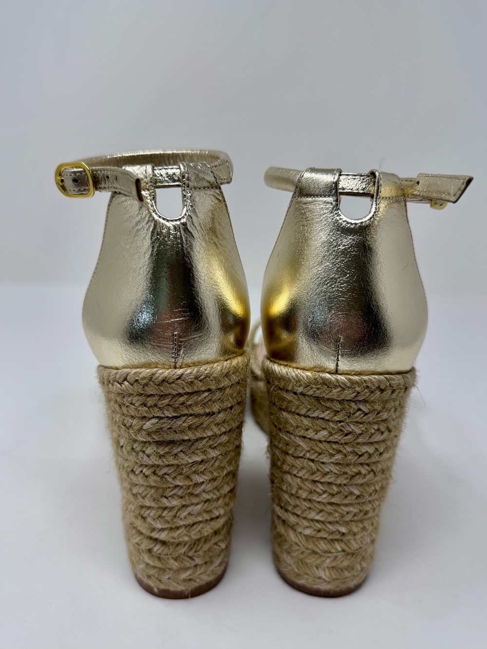 Stuart Weitzman | Nudist Square Toe Espadrille Platform Wedge, Gold,Size 10 -EUC - Picture 6 of 8